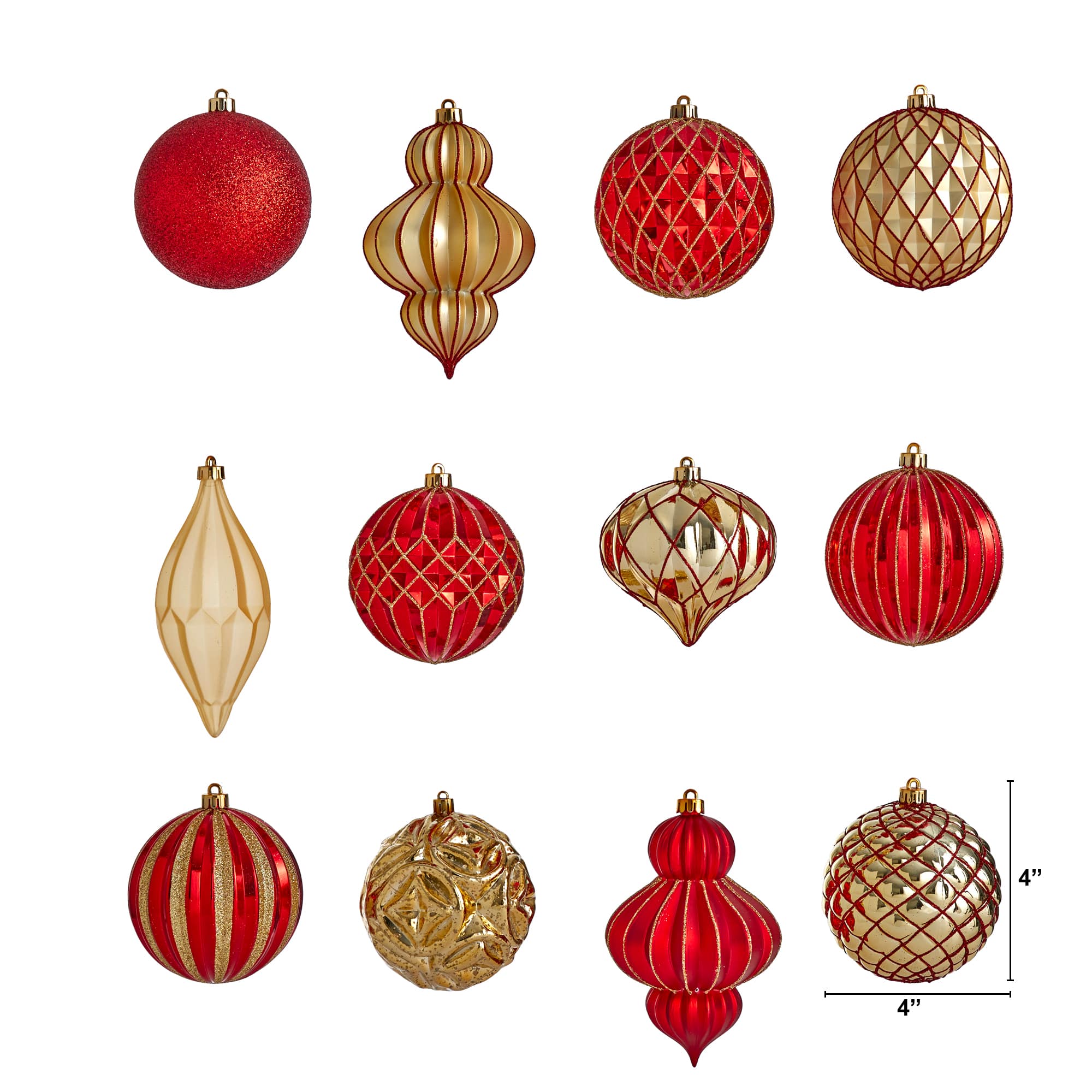 12ct. 4" Red & Gold Shatterproof Luxe Ornament Set